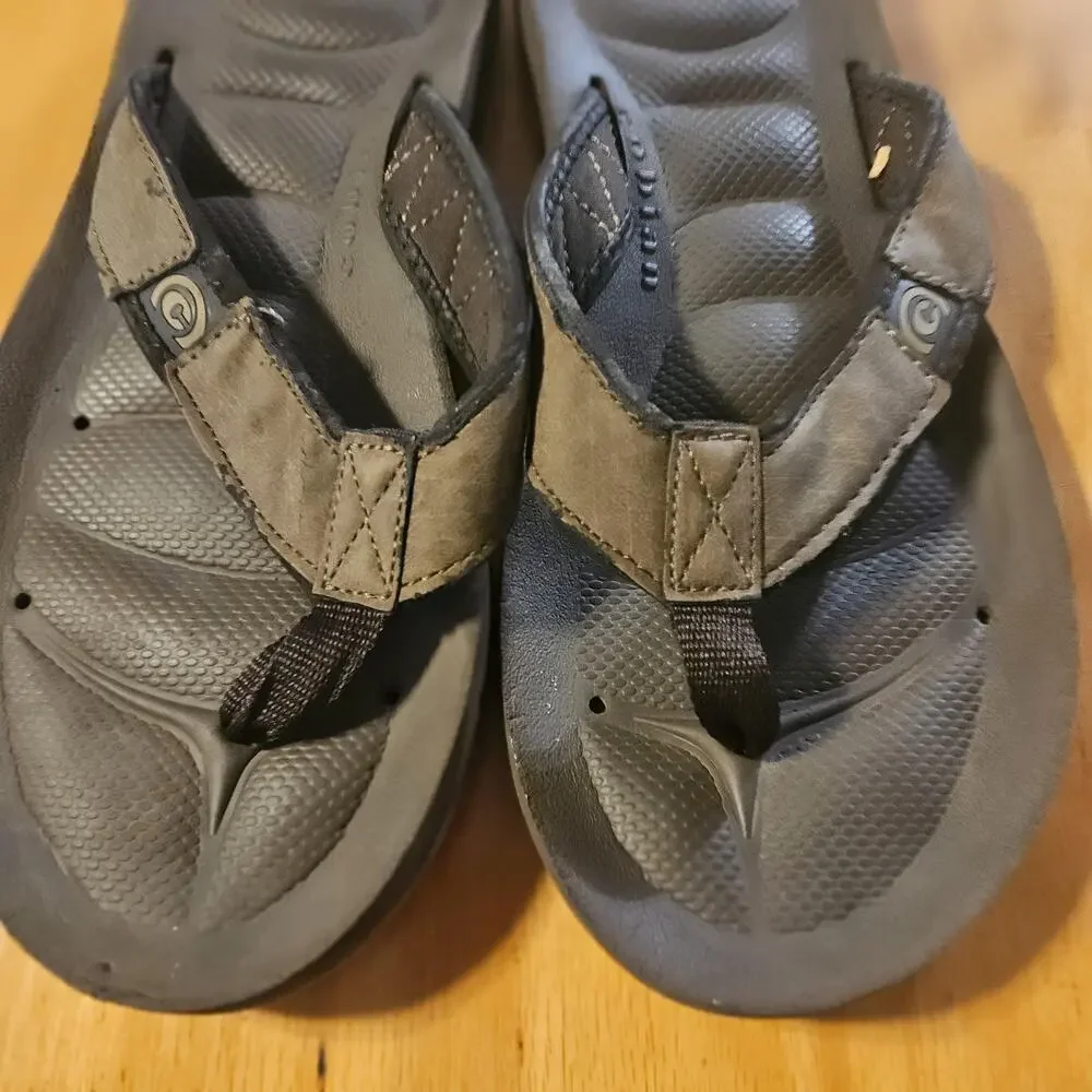 Spenco Yumi Leather Flip Flop Sandals Mens Size 13 Gray Orthotic Arch‎ Support